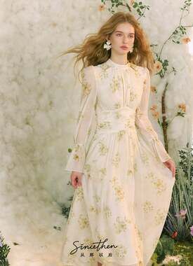 SinceThen Womens Dress Small Ivory Chiffon Maxi Prairie Floral Whimsical Fairy